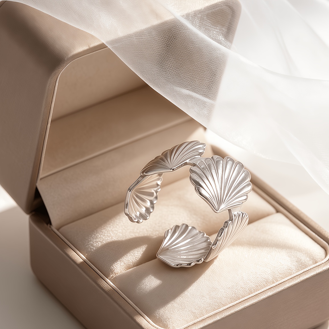 2pcs Retro Fan-Shaped Opening Rings, Stainless Steel